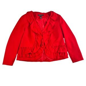 INC Blazer Ponte Knit Ruffle Chili Red Career Office Work Business Women 1X